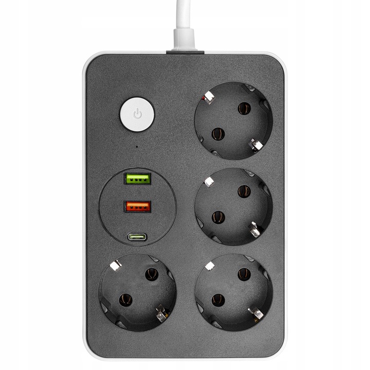 Przedłużacz listwa 2m zasilająca 3x USB UZIEMIENIE 4 GNIAZDA CZARNY 3x1MM