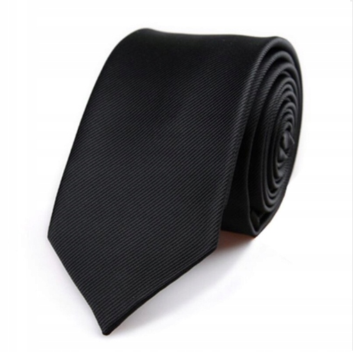 Elegancki KRAWAT męski wąski gładki CZARNY