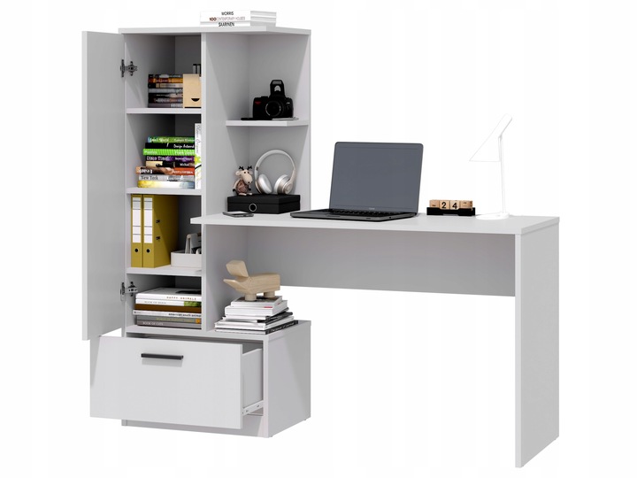 Nowoczesne biurko z regałem REGI BIAŁY REGAŁ BIURKO SZUFLADA UCHWYTY