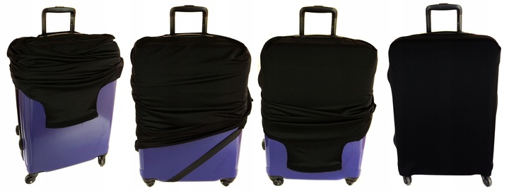 Pokrowiec na Walizkę Ochronny Etui Trzy Rozmiary S M L Czarny z Tekstem