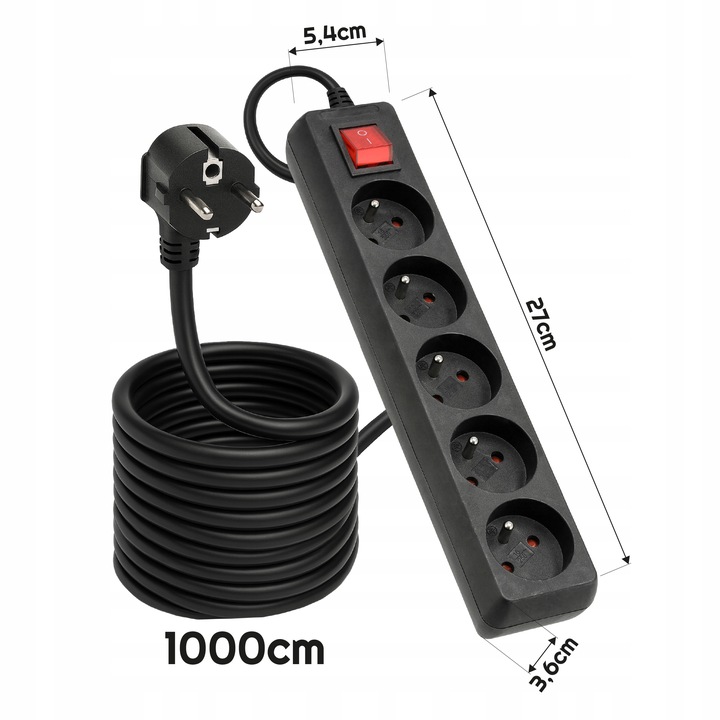 Przedłużacz Listwa Zasilająca 5 Gniazd 10m 3000W 3*1,5mm2 Z