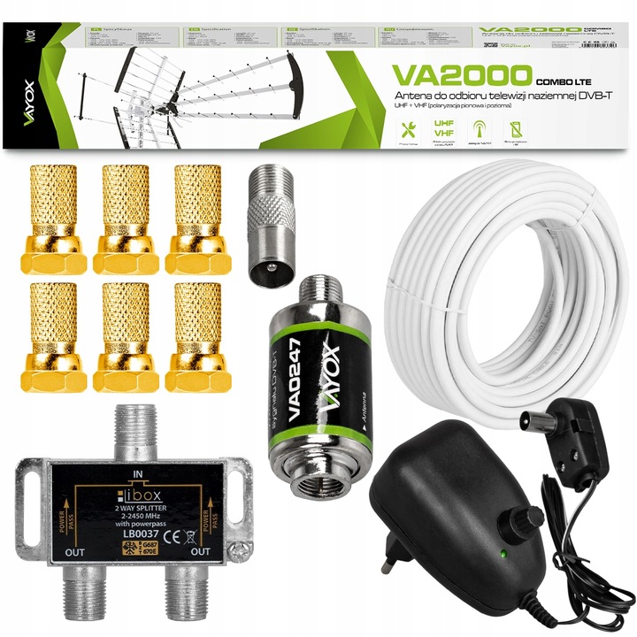 ANTENA DVBT2 DO TELEWIZJI NAZIEMNEJ COMBO 4K LTE MUX8 WZMACNIACZ ZESTAW 2TV
