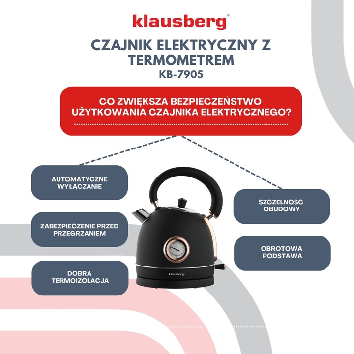 Czajnik elektryczny 1.8L z Termometrem RETRO Klausberg KB-7905 2200W