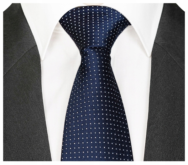 GRANATOWY KLASYCZNY Krawat Męski do Garnituru Kropki Groszki ŻAKARDOWY rc08