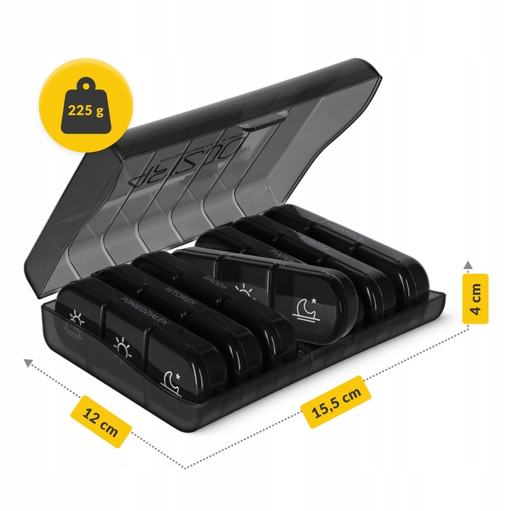 ORGANIZER NA LEKI KASETKA PUDEŁKO POJEMNIK 7 DNI TYGODNIA PORY DNIA