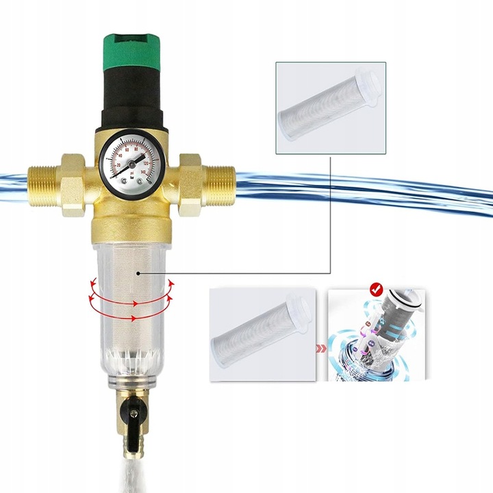 REDUKTOR CIŚNIENIA WODY 1 CALA 3/4 MANOMETR+FILTR DŁUGI Z ZAWOREM 3Ccc