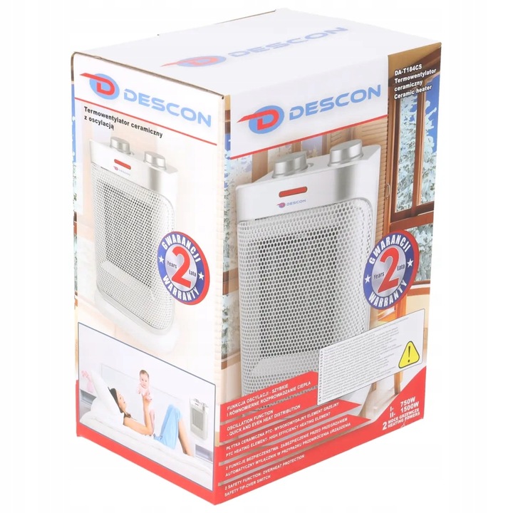 TERMOWENTYLATOR CERAMICZNY Z OSCYLACJĄ 1500W DA-T184CS DESCON DEDRA