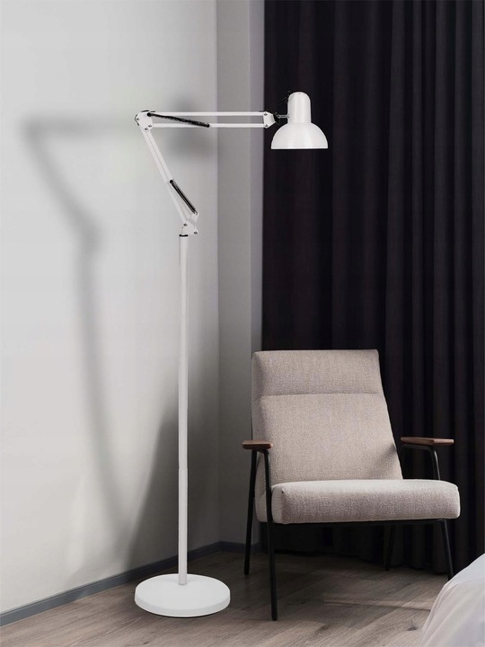 Lampa Podłogowa Stojąca Biała LED E27 Kreślarska Regulowana do