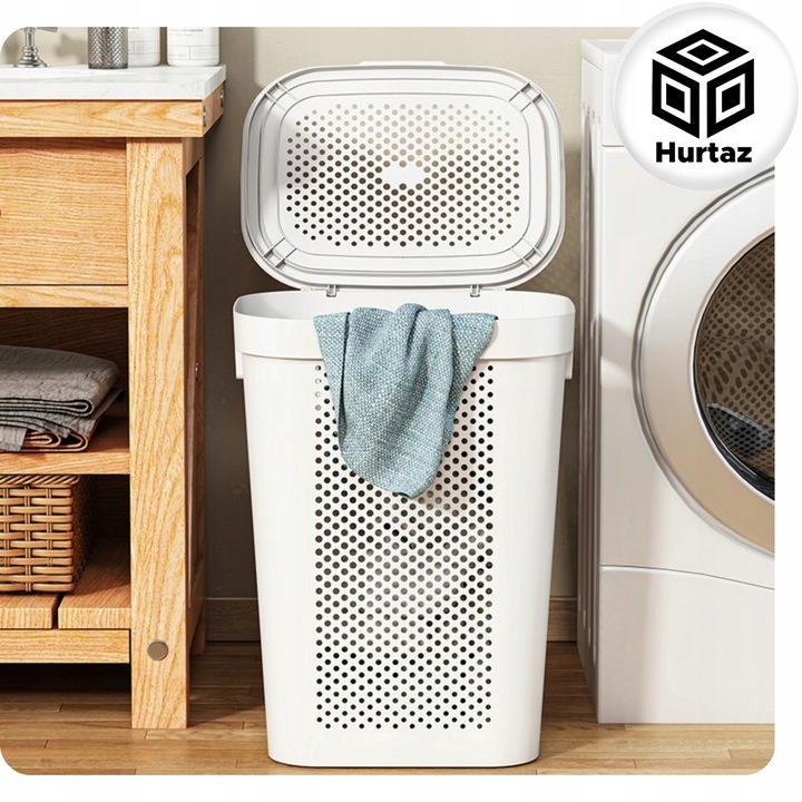 Kosz na Pranie Bieliznę Duży Kufer 60l Szary Pojemnik Plastikowy z