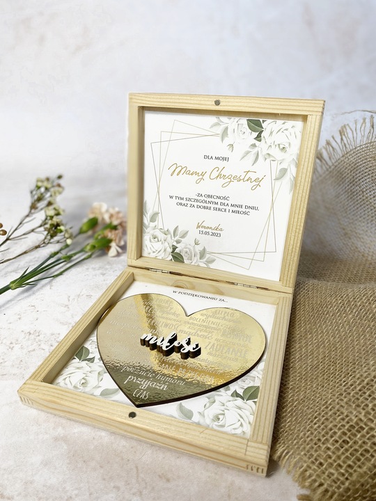PODZIĘKOWANIE KOMUNIA DLA CHRZESTNYCH DZIADKÓW ZŁOTE SERCE PREZENT CHRZEST