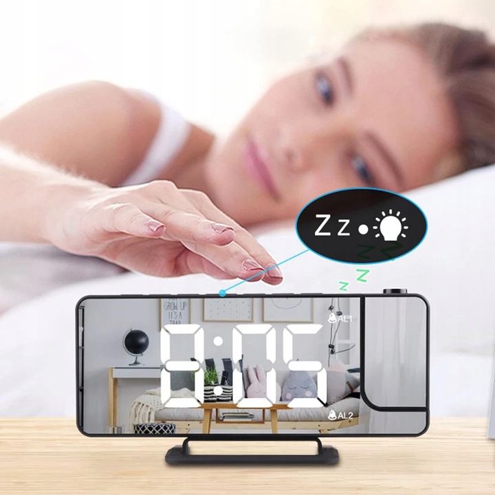 BUDZIK ZEGAR ELEKTRONICZNY GŁOŚNY Z PROJEKTOREM LED STOJĄCY CYFROWY DATA