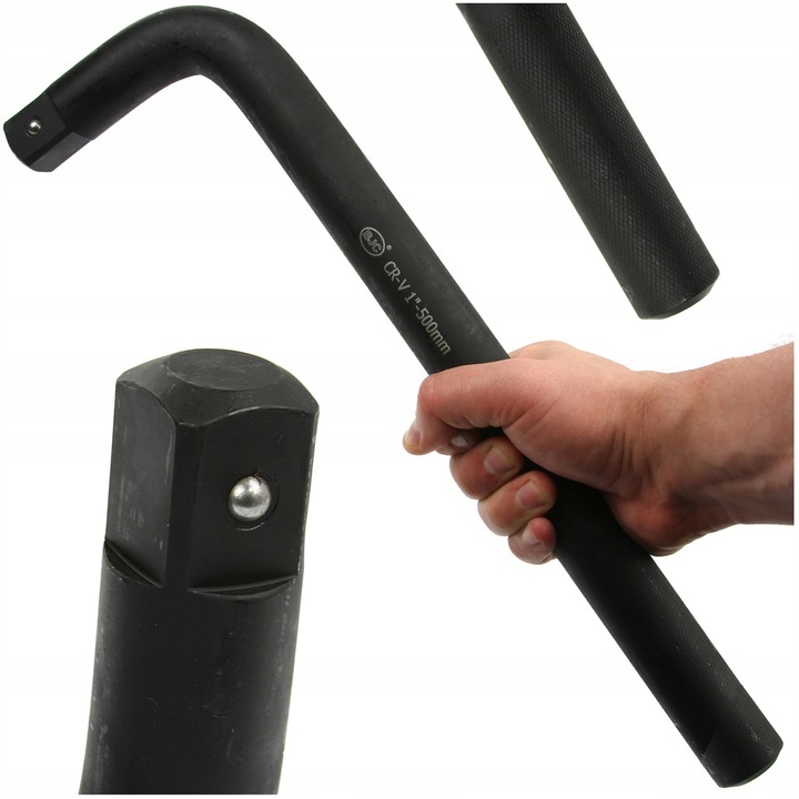 Pokrętło klucz fajkowy do kół typ L 1'' cal 500mm CZARNE KUTE MOCNE ORG.BJC