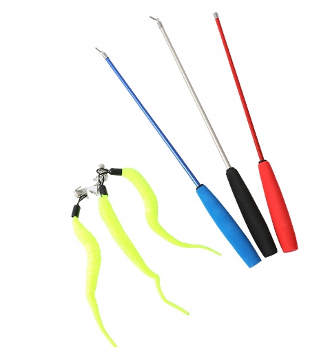 Zabawka wędka dla kota z piórem 7 czerwona WĘDKI