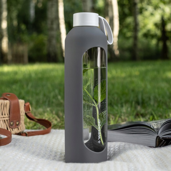 Wessper B1 szklana butelka na wodę 1l z miarką na trening do biura