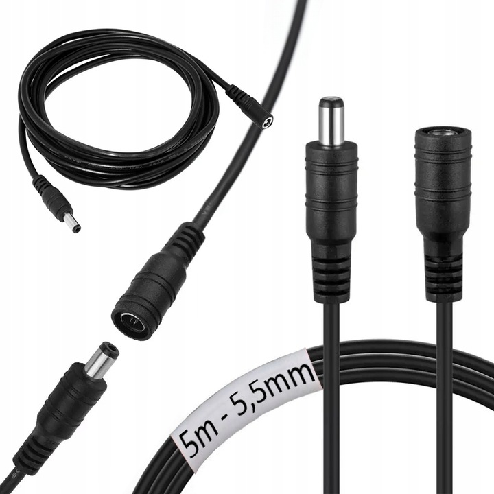 PRZEDŁUŻACZ 5m ZASILANIA KABEL ZASILAJĄCY DO KAMER I LAMP PRZEWÓD DC