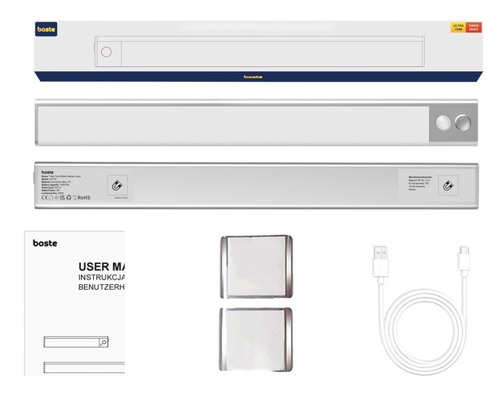 BOSTE LAMPKA LED NOCNA Z CZUJNIKIEM RUCHU I ZMIERZCHU MAGNETYCZNA AUTO