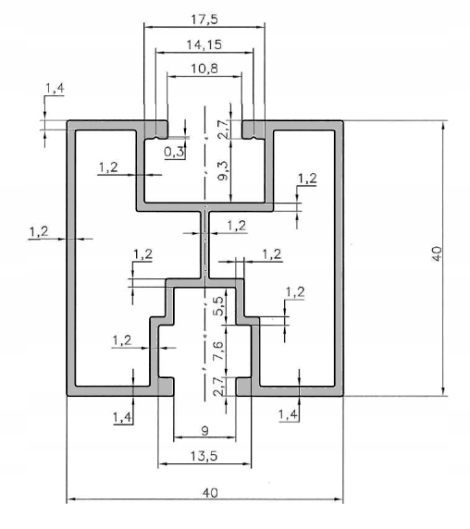 PROFIL Aluminiowy Montażowy 40x40 Paneli Fotowoltaika SZYNA 250 cm 2,5m
