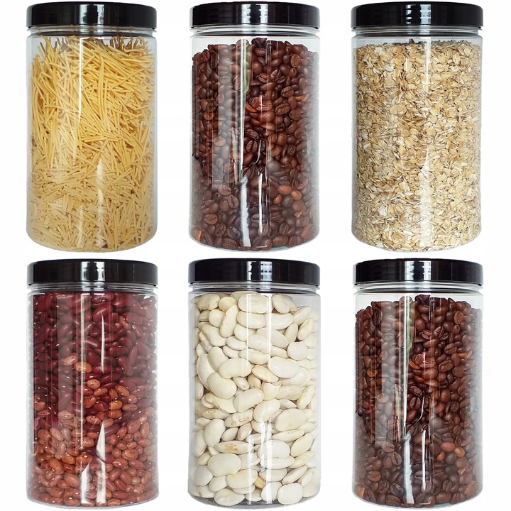 6szt pojemnik na żywność 1250ml słoik PET na produkty sypkie zestaw 1,25l