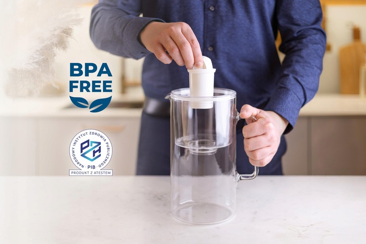 Dzbanek filtrujący szklany Wessper D2 BOROSILICATE 3l biały + filtr do