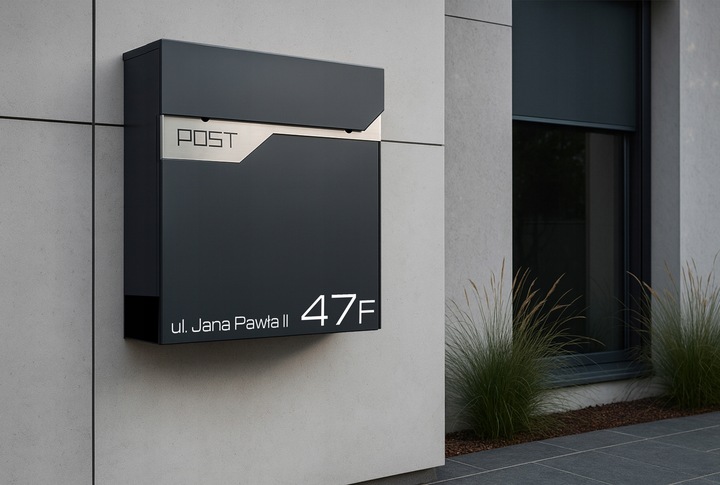 SKRZYNKA NA LISTY POCZTOWA Z ADRESEM NAPISEM NUMEREM DOMU ANTRACYT