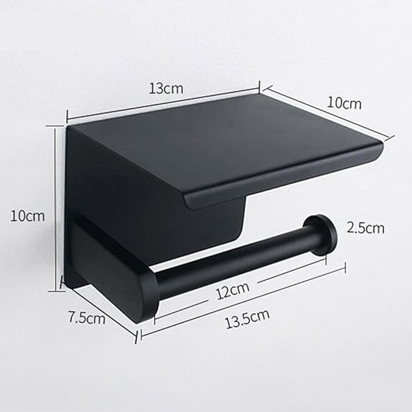UCHWYT NA PAPIER TOALETOWY Z PÓŁKĄ CZARNY WIESZAK STALOWY ŁAZIENKA DOM WC