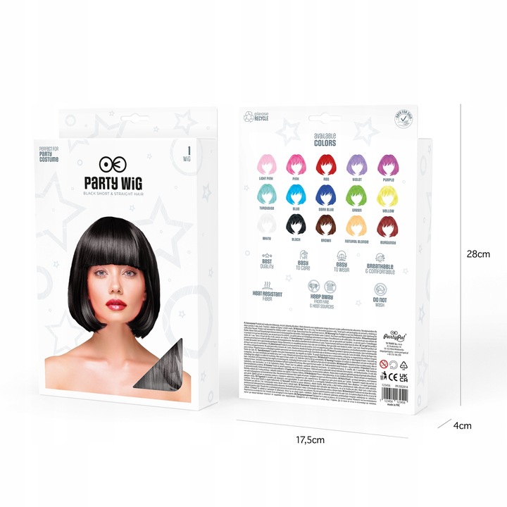 PERUKA BOB krótka prosta do ramion CZARNA imprezowa włosy grzywka