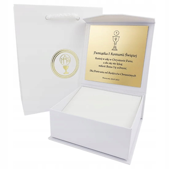 Pamiątka Pierwszej Komunii Świętej Pudełko z Grawerem Dedykacją Na Prezent