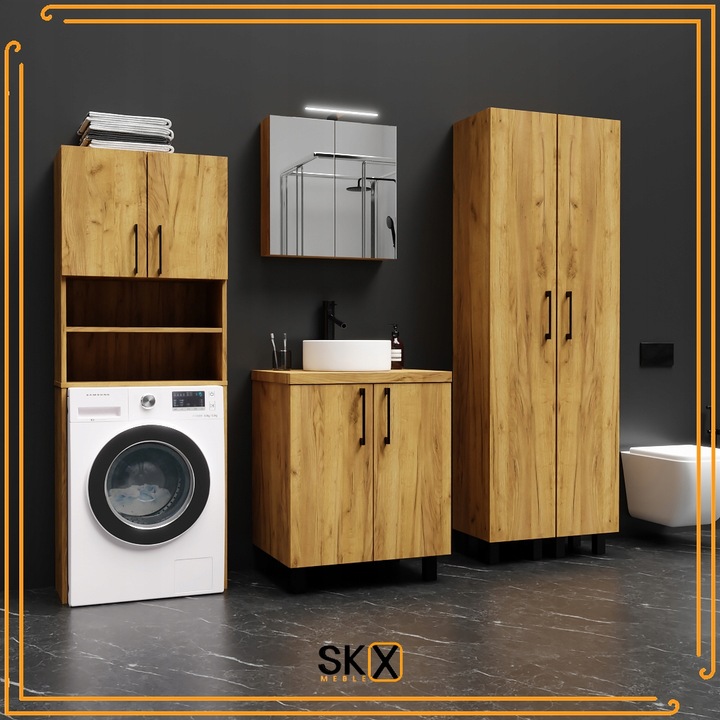 Szafka Łazienkowa Stojąca 60 cm Pod Umywalkę Nablatowa Komoda Dąb