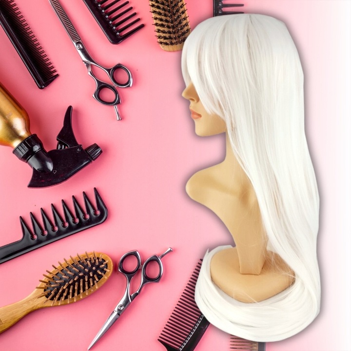 Peruka długa biała 100 cm cosplay karnawał włosy proste grzywka czepek