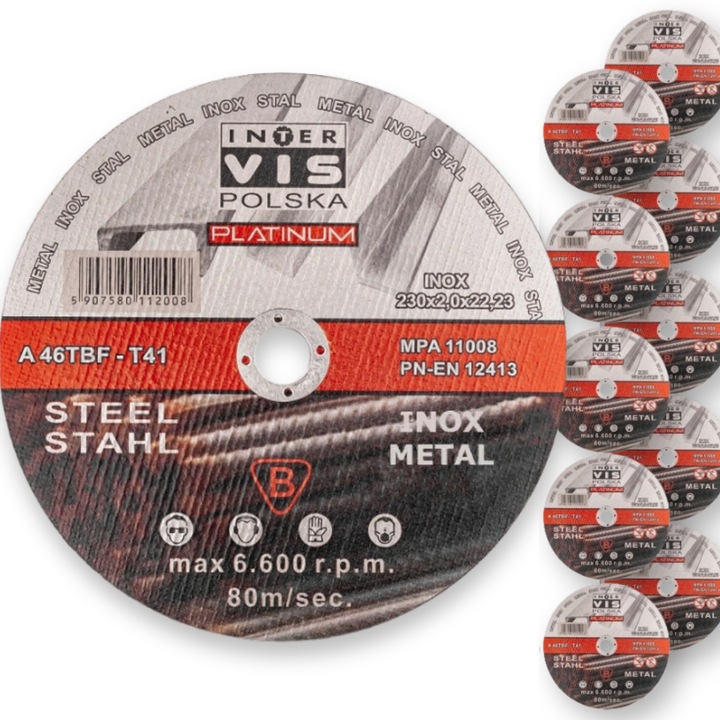 TARCZA DO CIĘCIA METALU 230x2 INOX MOCNE 10 szt