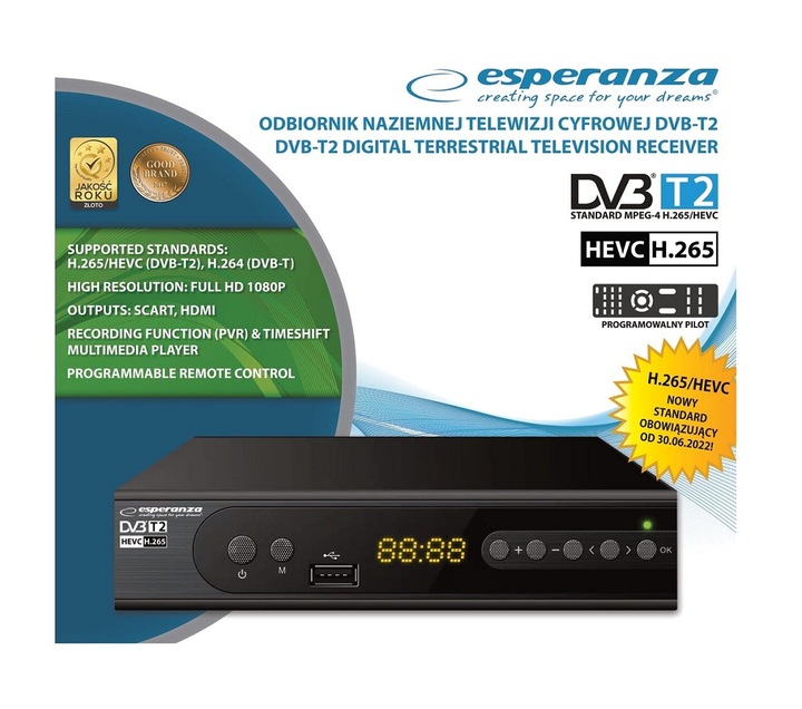 Tuner DVB-T2 Esperanza EV106P