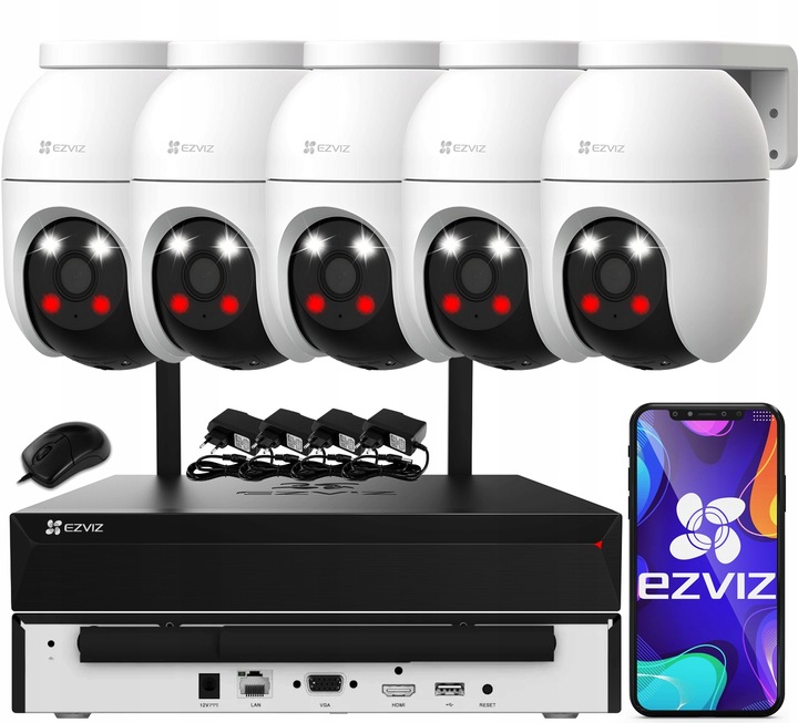 Zestaw Monitoringu WiFi 4 Kamer Obrotwych 5MPx EZVIZ Zewnętrzny Dual Light