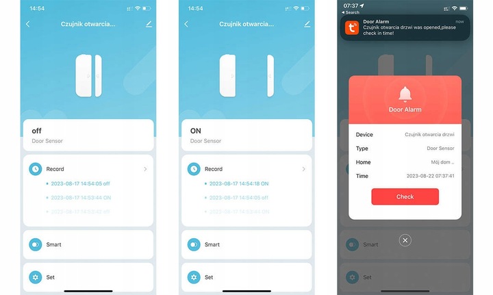 Czujnik otwarcia drzwi i okna WIFI TUYA SMART CZARNY kontaktron na