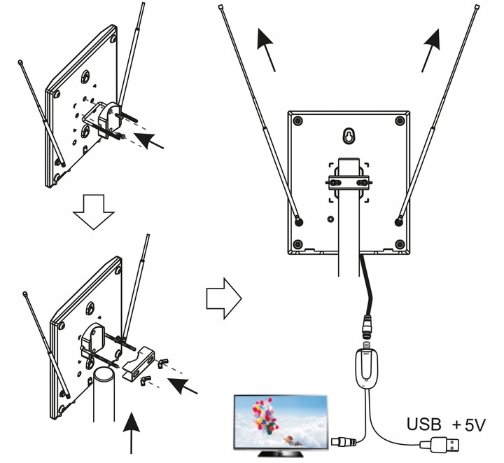 ANTENA AKTYWNA POKOJOWA ZEWNĘTRZNA TV LTE 4K FHD DVB-T2 MUX8 USB