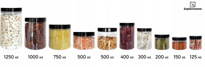 6szt pojemnik na żywność 1250ml słoik PET na produkty sypkie zestaw 1,25l