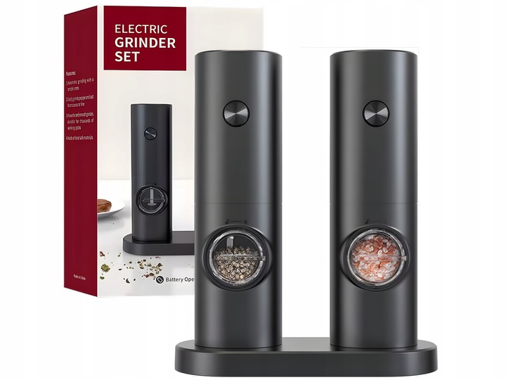 Zestaw 2 Młynków Elektrycznych do przypraw z podstawką Młynek do