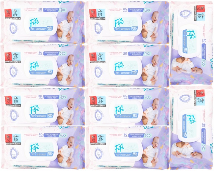 CHUSTECZKI NAWILŻANE WODĄ 98% Z KLIPSEM 10 x 80SZT