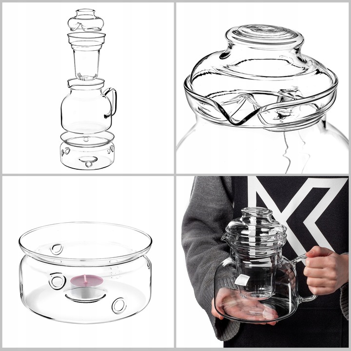 DZBANEK ŻAROODPORNY SZKLANY Z PODRZEWACZEM ZAPARZACZEM DO HERBATY 1,5L