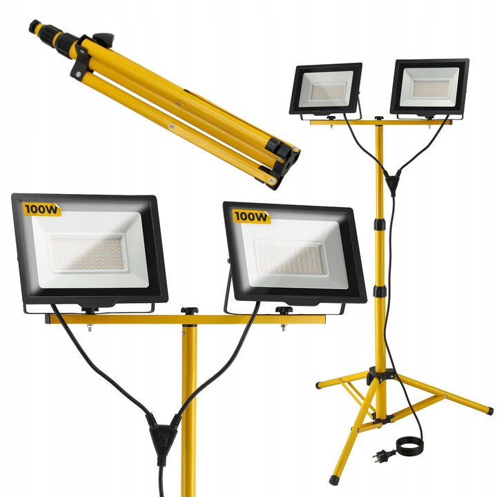 Halogen LED Statyw Budowlany Naświetlacz 2X 100W + Przewód Zestaw