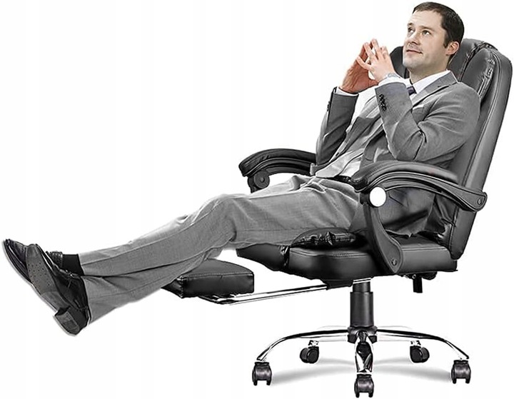 FOTEL BIUROWY OBROTOWY SKÓRZANY ERGONOMICZNY LC08 z MASAŻEM i