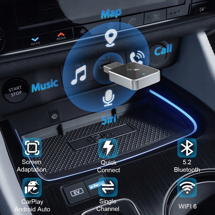 BEZPRZEWODOWY ADAPTER ANDROID AUTO CARPLAY 2W1 IPHONE USB USB-C