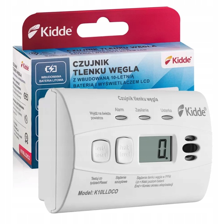 Czujnik tlenku węgla (czadu) Kidde K10LLDCO LCD 10 lat