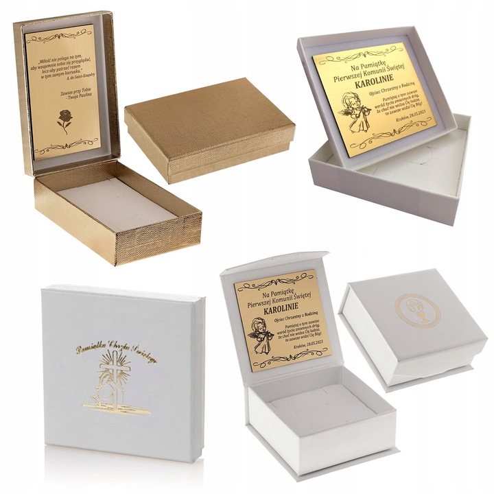 ZŁOTY NASZYJNIK KOMUNIJNY Z KRZYŻYKIEM 18K ŁAŃCUSZEK ZAWIESZKA + GRAWER