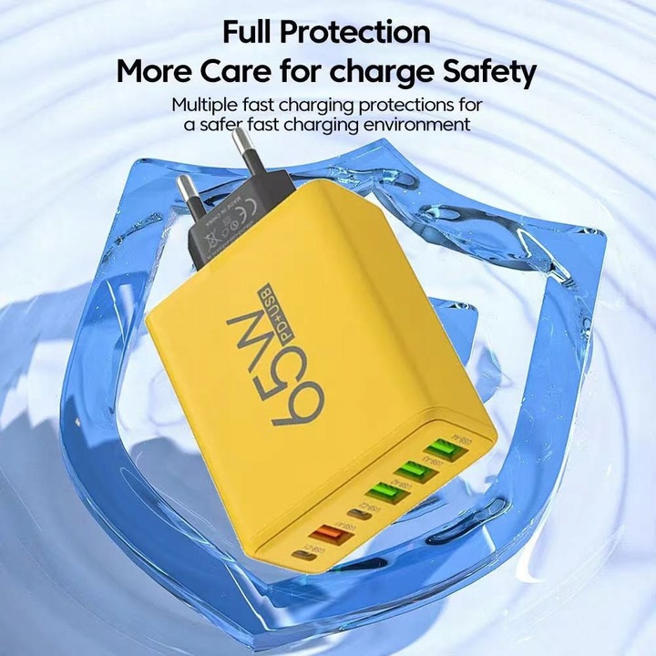 SZYBKA ŁADOWARKA SIECIOWA 6-PORTÓW 2X USB-C, 4xUSB-A 65W