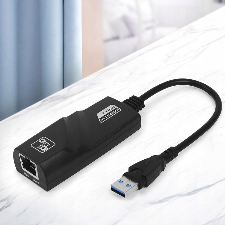 Adapter USB 3.0 do Ethernet RJ45 Gigabit LAN 10/100/1000Mbps BLACK