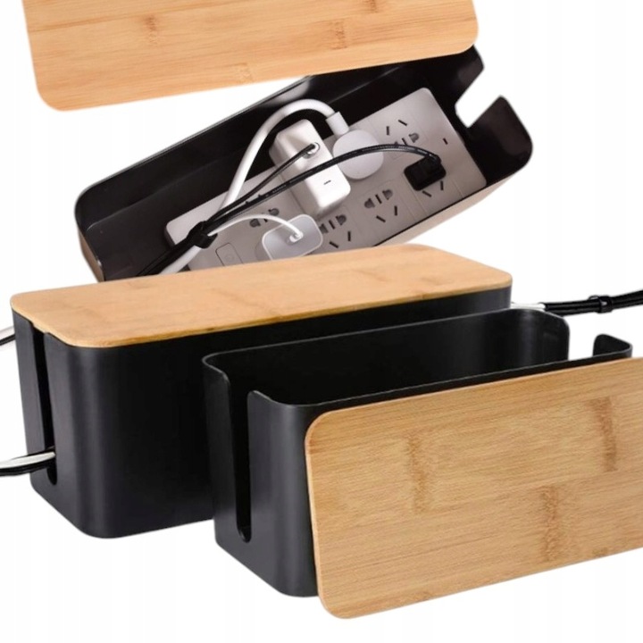 ORGANIZER POJEMNIK PUDEŁKO MASKOWNICA NA KABLE LISTWY DUŻY BIUROWY CZARNY L