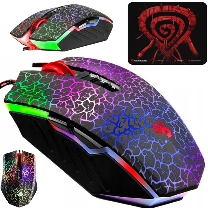MYSZKA PODŚWIETLANA GAMINGOWA DLA GRACZY A4TECH A70 PRZEWODOWA + PODKŁADKA
