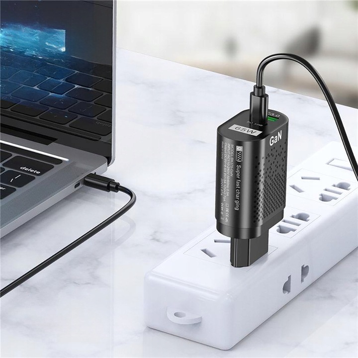 SZYBKA ŁADOWARKA SIECIOWA GaN 65W DO TELEFONU USB-C PD QC MOCNY ZASILACZ