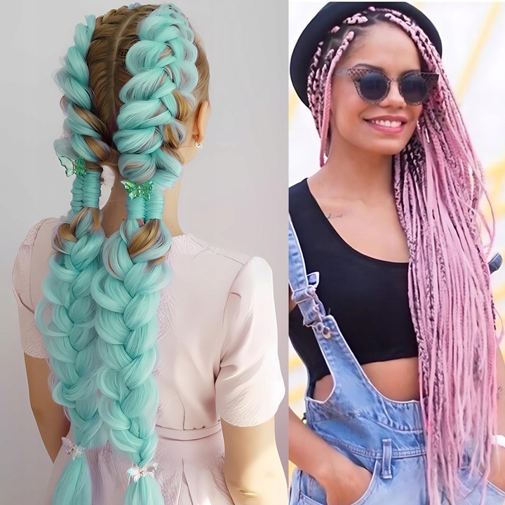 6X WŁOSY SYNTETYCZNE DO WARKOCZYKÓW KOLOROWE ZESTAW WŁOSÓW DOCZEPY