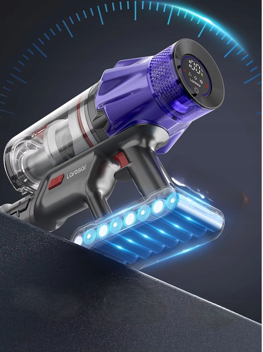 ODKURZACZ AKUMULATOROWY PIONOWY RĘCZNY BEZPRZEWODOWY LARESAR V7 500w